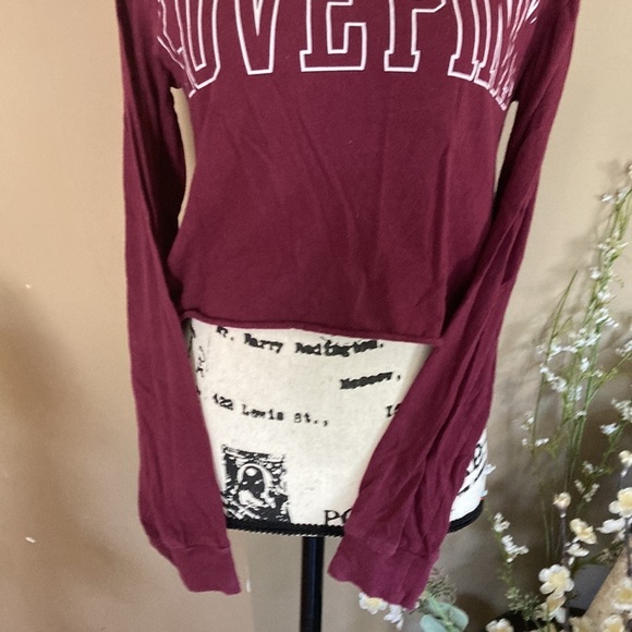 Pink by Victoria Secret long sleeve crop top maroon size XS - Picture 4 of 9